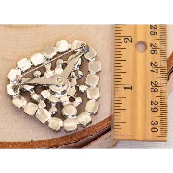 Vintage Triangular Rhinestone Diamond Silver Tone Brooch - B7 - Picture 2 of 2